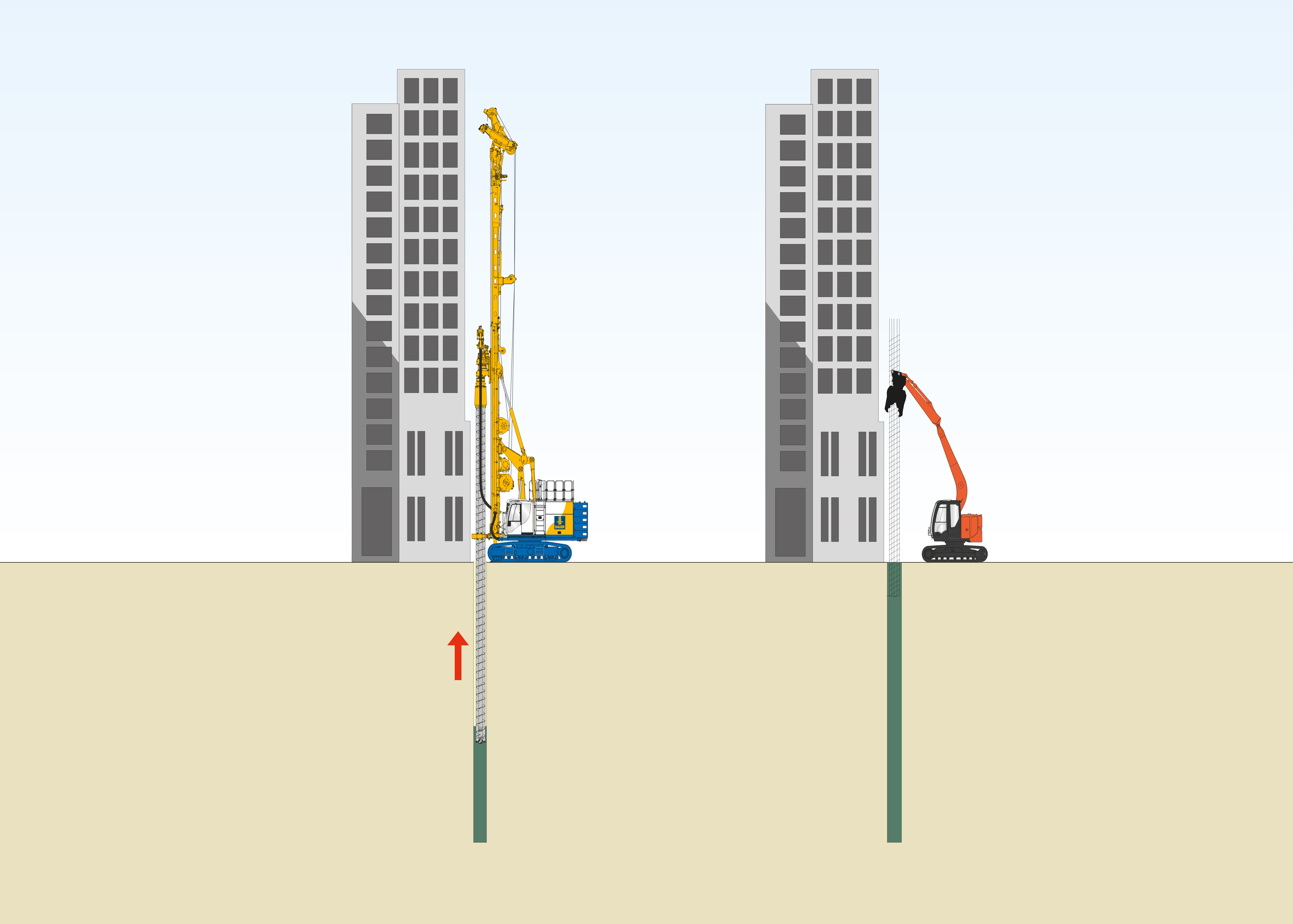 Method sketch of Front-of-Wall method from Bauer Spezialtiefbau