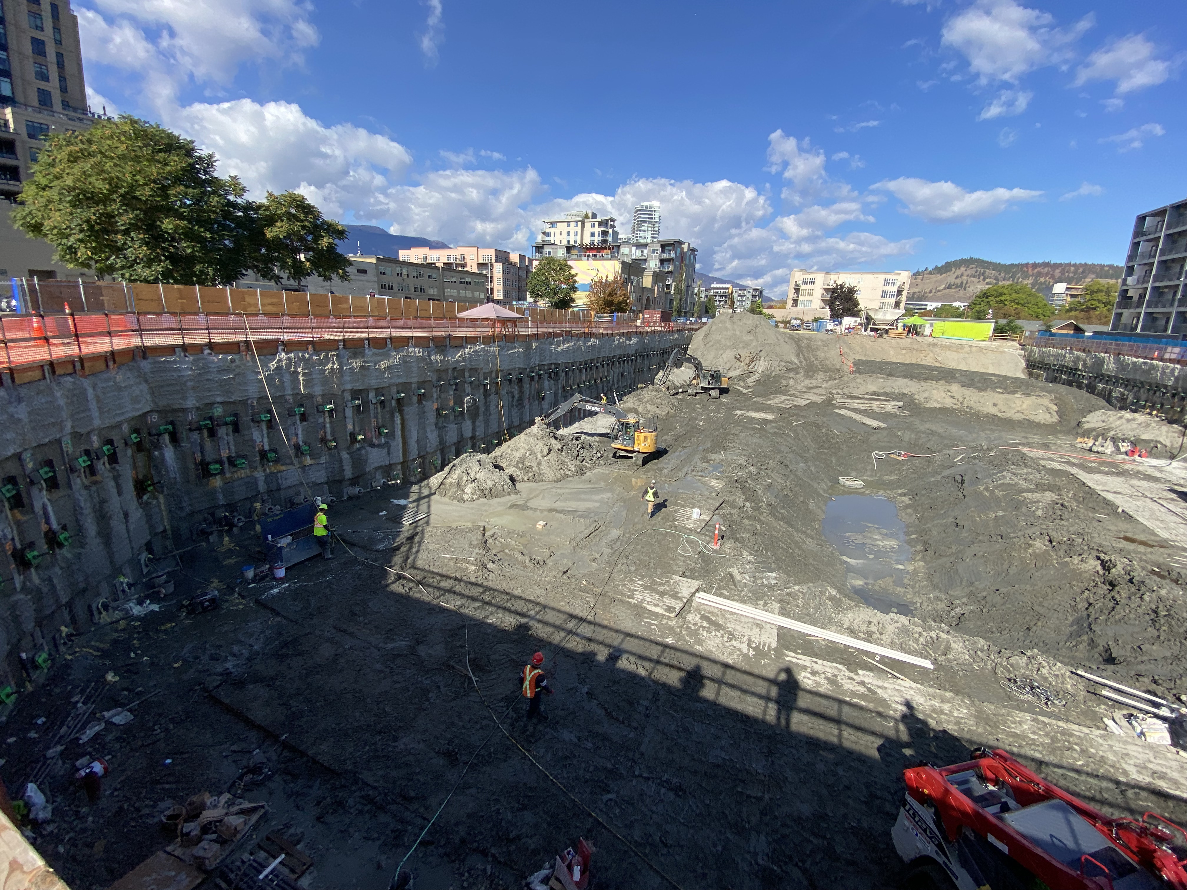 Overview of partially excavated construction site of UBCO downtown project by Bauer Foundations Canada