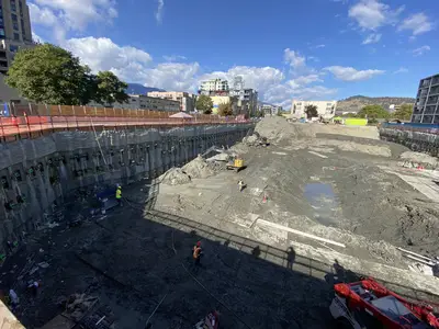  Overview of partially excavated construction site of UBCO downtown project by Bauer Foundations Canada